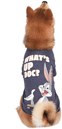 Looney Tunes What's Up Doc? Bunny Bunny Dog Camise, tamanho X-Small | T-shirt macia de cachorro azul de urze para todos os