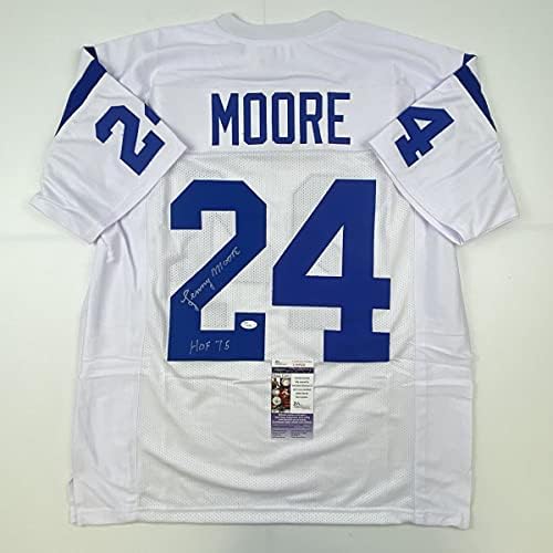 Autografado/assinado Lenny Moore Hof 75 Baltimore White Football Jersey JSA COA