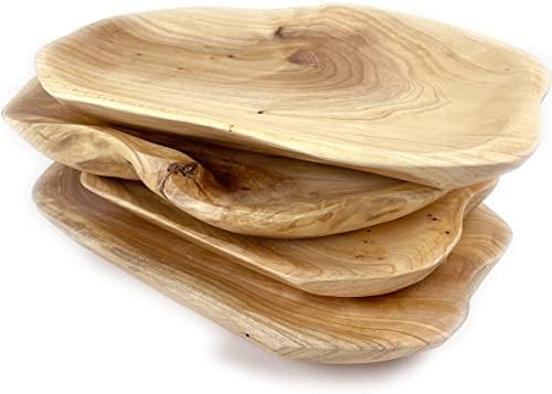 Lanche de fruta de madeira ewiegeer prato esculpido à mão, natural, tigela de frutas esculpidas em madeira de madeira de servir