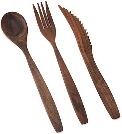 Conjunto de talheres de madeira de cozinha ribnica para 1 utensílios de viagem para talheres reutilizáveis ​​incluem faca no garfo de faca noz