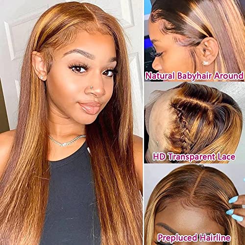 Destaque Hair Human Human ombre renda reta frontal Human Hair Hair Brasileiro Pré -pego 4/27 Color para mulheres negras HD transparente