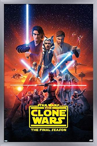 Trends International Star Wars: The Clone Wars - Season 7 Key Art Wall Poster, 14.725 x 22.375, versão emoldurada de mogno