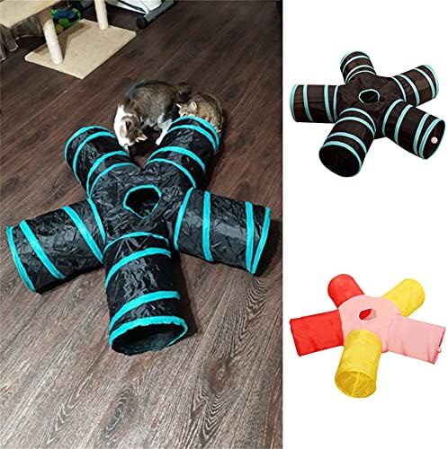 TPEIORIF TUNNEL TUNNEL TONEL 5 vias, Tubo de túnel de caça de estimação dobrável avançado de 5 vias, com bola de brinquedo, é o melhor companheiro de brincadeira para animais pequenos