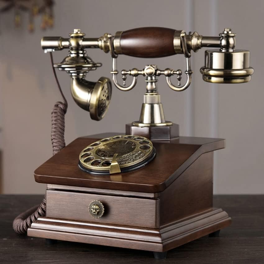 Telefone rotativo com fio retro Houkai com toque eletrônico, 1 gaveta, telefone de discagem clássica para decoração de casa e escritório