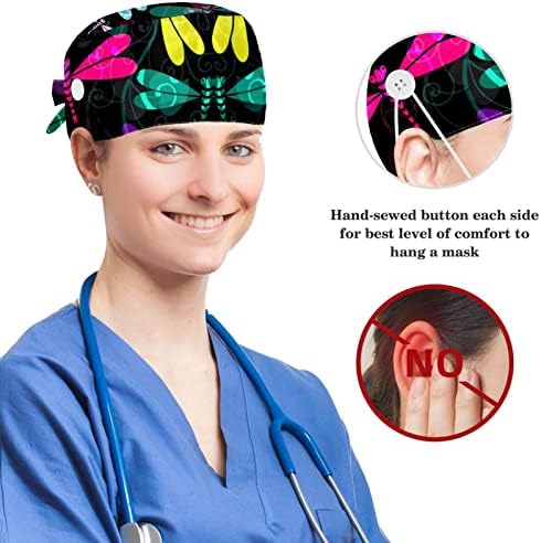 Rock n roll chapéu de trabalho retro ajustável tampa com botões e cabelo arco -arco para enfermeiro e médico
