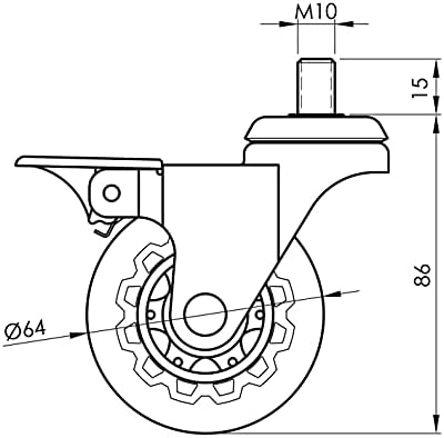 Richelieu Hardware 27583020502 Móveis contemporâneos Caster giratório com freio, 2-15/16 em diâmetro da roda, cinza claro