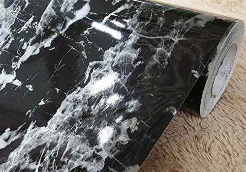 F & U Faux Black Marble Wall Papel Auto -adesivo Filme de vinil granito Liner para cobertura do Counter Top Kitchen Cabinet