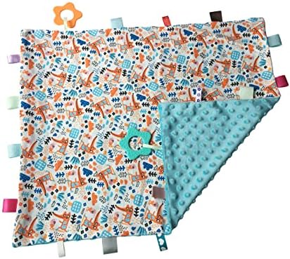 Colote de segurança do bebê Fox Clante de bebê Minky Baby Tags grandes manta de pelúcia Planta de etiqueta infantil Taggy para carrinho de carrinho de berçário Receber cobertor, 21 x 18 polegadas