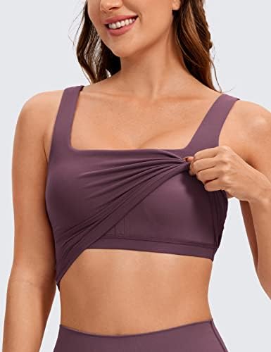 Crz Yoga Butterluxe Square Womens Square Pesh Sports Sports Sports - Tampas de colheita de treino Tampas acolchoadas com sutiã de ioga de prateleira embutida