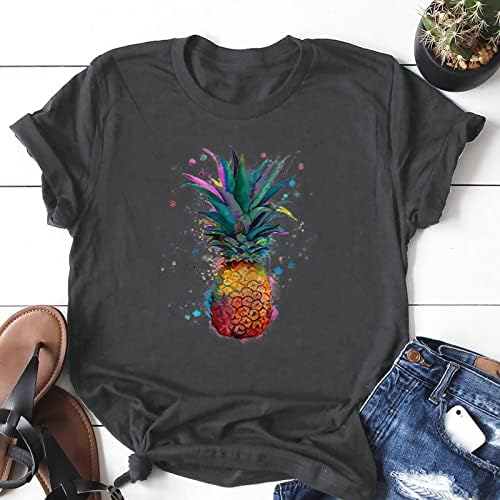 Tops florais para mulheres, fofo abacaxi estampado férias de verão de manga curta camisetas casuais camisetas gráficas