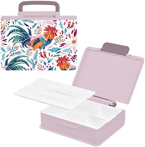 Suabo Ornate Rooster Bento Caixas para adultos/crianças lancheira à prova de vazamentos Recipientes de almoço rosa para