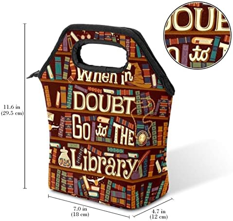 TBOUOBT Lunch saco isolado Box para mulheres para homens, Book Day Cartoon Bookshelf