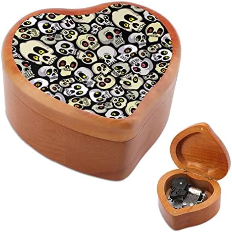 Padrão do crânio Caixas de música arborizadas Presente de caixa musical de coração gravado vintage para o aniversário do dia dos namorados