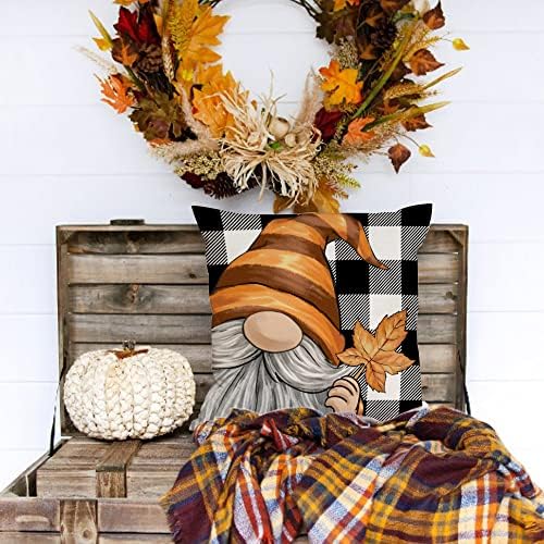 Capas de travesseiro de decoração de outono do nerd 18x18 Conjunto de 4 travesseiros de outono de abóbora xadrez