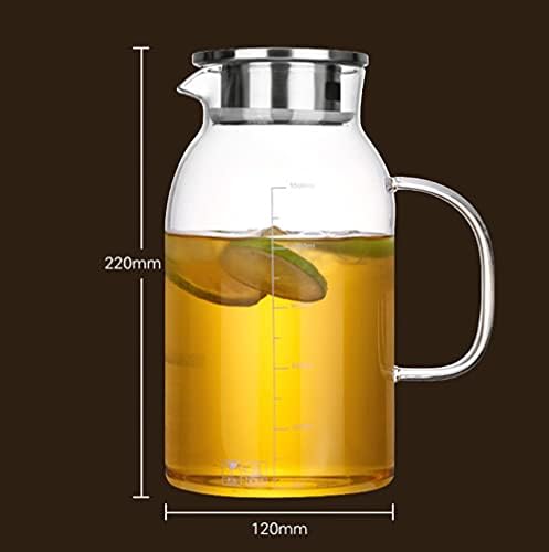 Sharemee - jarra de água de vidro medida com linha de escala, jarra de água com tampa e alça de grande capacidade resistente