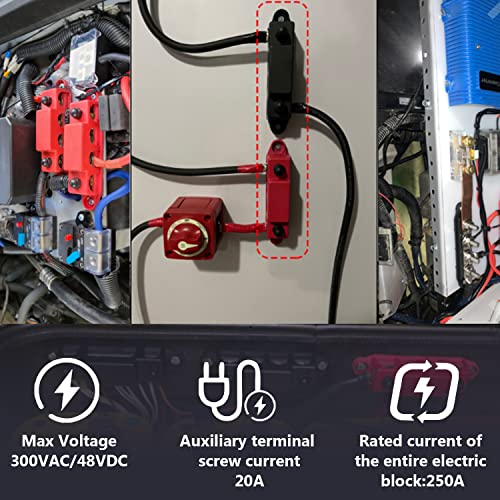 Venveal 3/8 polegadas 12V Barramento de ônibus marítimo 4 Post Bloco de distribuição de energia e terminais de anel com cobertura para carro RV RV BATHOR DE BATERIA DA BATEREIRA BLOCO DE DISTRIBUIÇÃO DE 250 amp