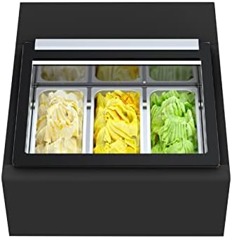 MVCKYI Comercial Banchetop Hard Ice Cream Showcase com 3 bandejas de armazenamento quadrado, Capacidade de 1/3gn Capacidade de pan refrigerada com iluminação LED, geléia de gelato de gelato gelat