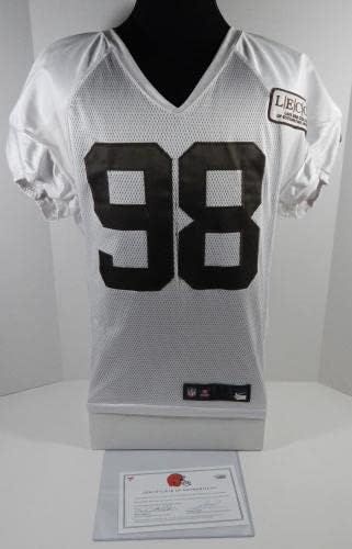 2018 Cleveland Browns Sheldon Richardson 98 Game usou White Practice Jersey 51 - Jerseys de Jerseys usados ​​na NFL não assinada