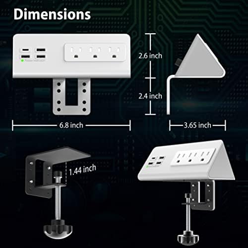 Montagem de grampo de borda da estação de potência com portas USB-C ， Protetor de surto de mesa, soquetes de energia da calcinha com 3 lojas ac e 4 portas USB de carregamento rápido para hotel e dormitório de escritório em casa e dormitório