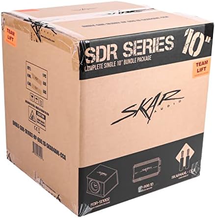 Skar Audio Single 10 Complete 1, 200 Watt SDR SDR Subwoofer Bass Package - Inclui gabinete carregado com amplificador