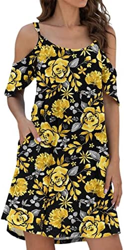 Beuu Swing Swing Pocket Dress Tie-Dye Imprimir ombro frio Lotus Sleeve Halter Straps Sundress Mulheres Vestido de