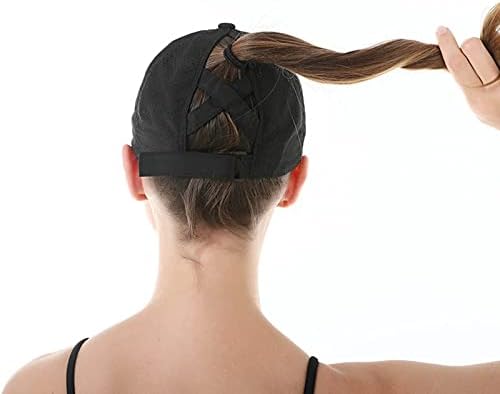 Muryobao feminino CRISS Cross Ponytail Baseball Cap ajustável High Bun Ponycap Chapéu de secagem rápida