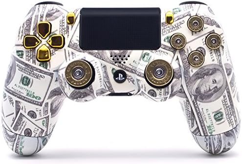 Sony PS4 DualShock 4 PlayStation 4 Controlador sem fio - Design de conversas de dinheiro personalizado com botões de bala de 9 mm reais