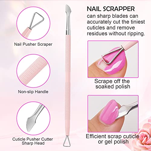 Aparador de cutícula Makartt com pusher de cutícula e pacote de lenços de unhas sem fiapos rosa, 3 PCs Pedics Pink Cutticle Pedicure