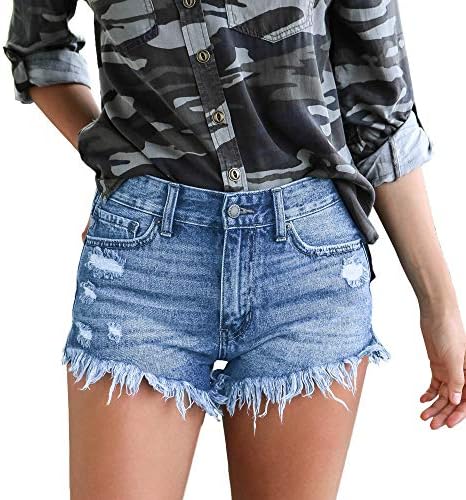 Mulheres Summer Fringe Jean Shorts High Stretch Shorts Hot Shorts Blue Preto