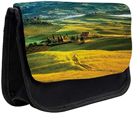 Caixa de lápis toscana lunarável, fazenda idílica da paisagem, bolsa de lápis de caneta com zíper duplo, 8,5 x 5,5,