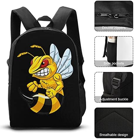 Angry Bumblebee School Backpack Conjuntos para Student Fo Cute impressa Bookbag Set com lancheira isolada e caixa de lápis