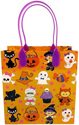 Sacos de favor da festa de Halloween tratam sacolas com alças para crianças bolsas de truque ou tratamento para festa de Halloween, sacos de boo de Halloween, pacote de 12