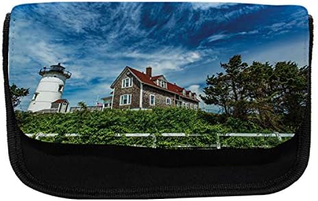 Caixa de lápis de Ambesonne Massachusetts, paisagem de Cape Cod, bolsa de lápis de caneta com zíper duplo, 8,5 x 5,5,