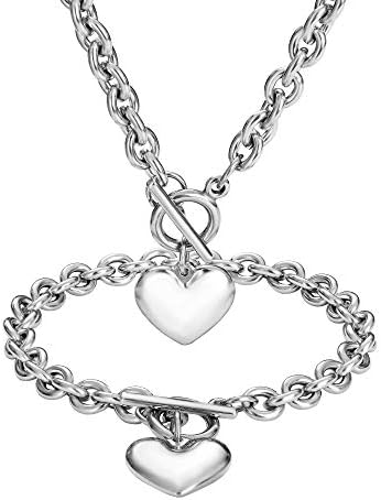 Pulseira e colar de pingentes de coração Wintrend para mulheres 316L Colar de corrente de prata de aço inoxidável com