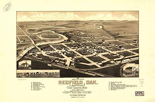 Fotografias infinitas 1883 Mapa | 1883 Visão dos olhos de Bird de Redfield, Dak | Redfield | Redfield S.D | Dakota do Sul