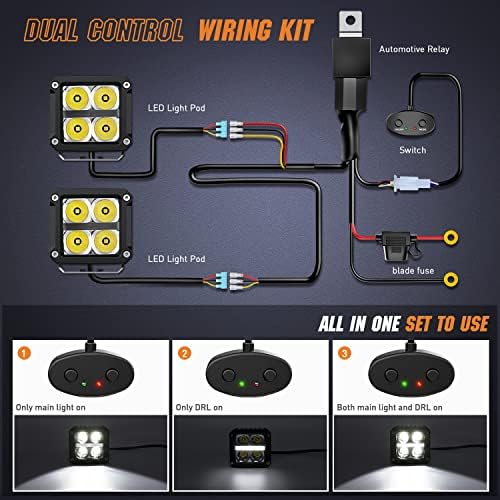 Nilight 3,2 polegadas LED LED LUZES COM DRL 20W 2510LM 10 ° Super Spot Light Light 16AWG Kit de cheiro de fiação para