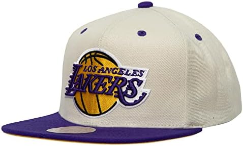 Mitchell e Ness Los Angeles Lakers NBA Sail 2 Tone Hard Wood Classic Snapback Hat off White/Purple
