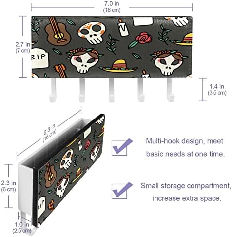 Crânio e chave de música e suporte para paredes - cabide com organizador de correio e 5 ganchos, rack adesivo para