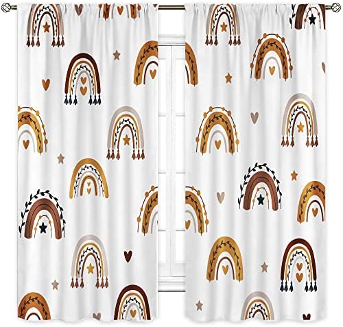 Cortinas de unicórnio cinbloo para meninas 42w x 45l polegada bolso de bastão de bolso colorido arco -íris