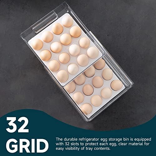 Beay 32 Grid Grande suporte para o ovo para geladeira, organizador de gaveta de ovos de duas camadas, recipiente de armazenamento