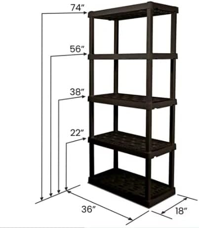 Trayko 74 h x 18 d x 36 W 5 prateleiras de garagem plástica, pacote de 2 prateleiras de armazenamento, capacidade preta