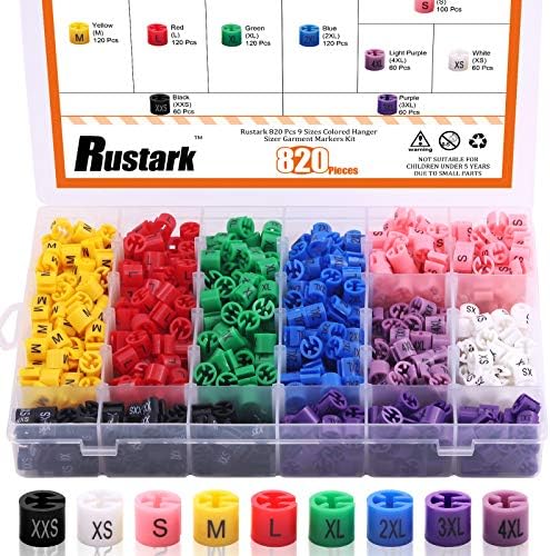Rustark 820 PCs cabide colorida Sizer Markers Kit 9 tamanhos de roupas de plástico codificador de cores codificado