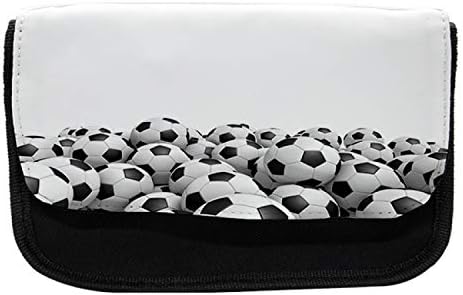 Caixa de lápis esportivos lunaráveis, campeonato de bola de futebol, bolsa de lápis de caneta com zíper duplo, 8,5 x 5,5, branco