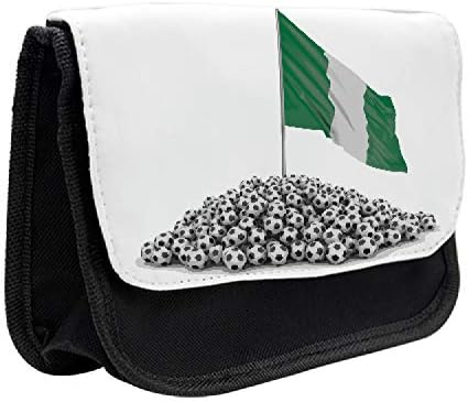 Caixa de lápis nigerianos lunaráveis, bolas de futebol e bandeiras, bolsa de lápis de caneta com zíper duplo, 8,5 x 5,5, jade verde a carvão cinza branco
