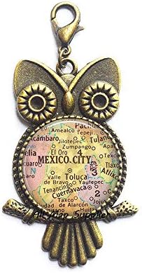 AllMapsupplier Moda Owl Zipper Pull México Map Map Owl Zipper Pull, Pulps de lagosta do México Cidade da Cidade da Cidade do México,