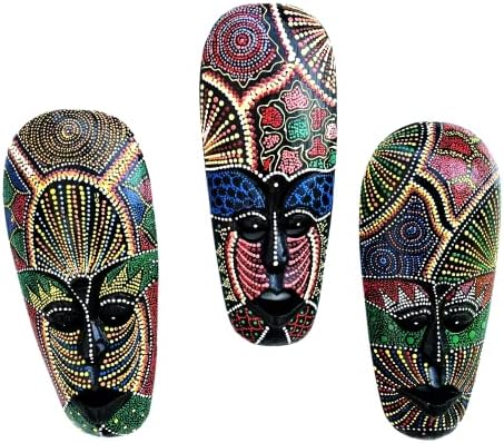 Terra de tesouros simples máscara de madeira africana - pintada à mão - máscara de tiki tribal decoração de parede 9,5 polegadas