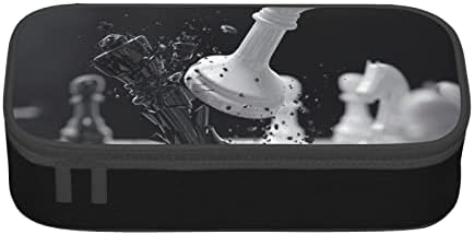 AllGobee Big Capacate Lápis Caneta 3D-Black-White-Chess-Battle Office School Garle Storage Bolsa Bolsa Caixa