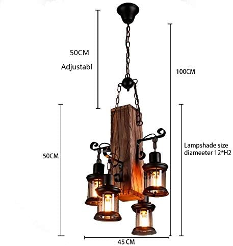 EUA entregam o pingente de madeira vintage industrial Light Retro Lantern Chandelier 4 Lights Suspension Iluminação de iluminação