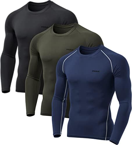 TSLA 1 ou 3 Pack Men's UPF 50+ Camisetas de compressão de manga longa, camisa de treino atlético, guarda de erupção cutânea de