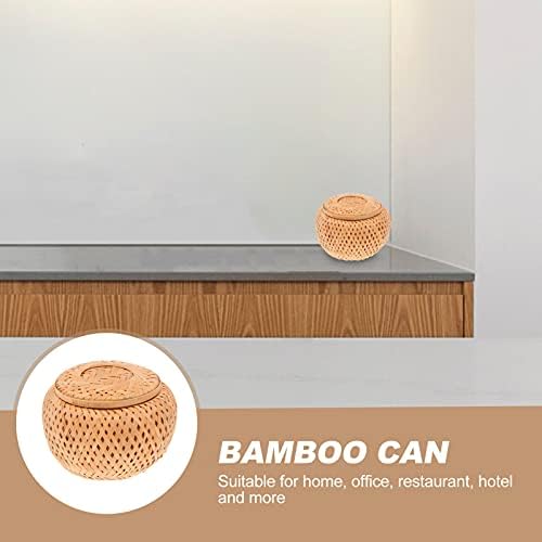 Cabilock redonda bandeja de vime de bambu lata de bambu com tampa de chá de chá recipientes de doces de lancho